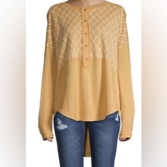 Tops - We the Free Free Spirit Mustard Color Embroidery Oversized  Longsleeve Top